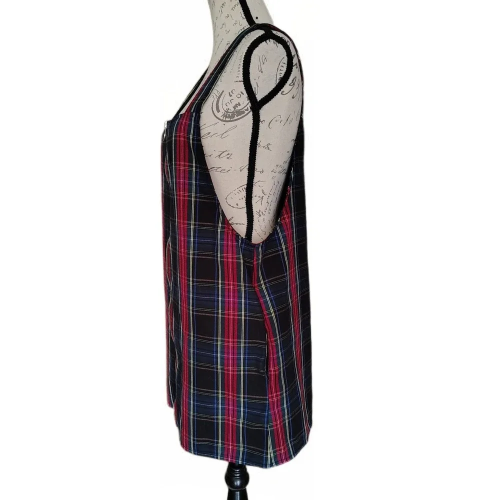 Forever 21 Plaid Pinafore Jumper Mini Dress Large Front Zip 90s Grunge‎ Y2K